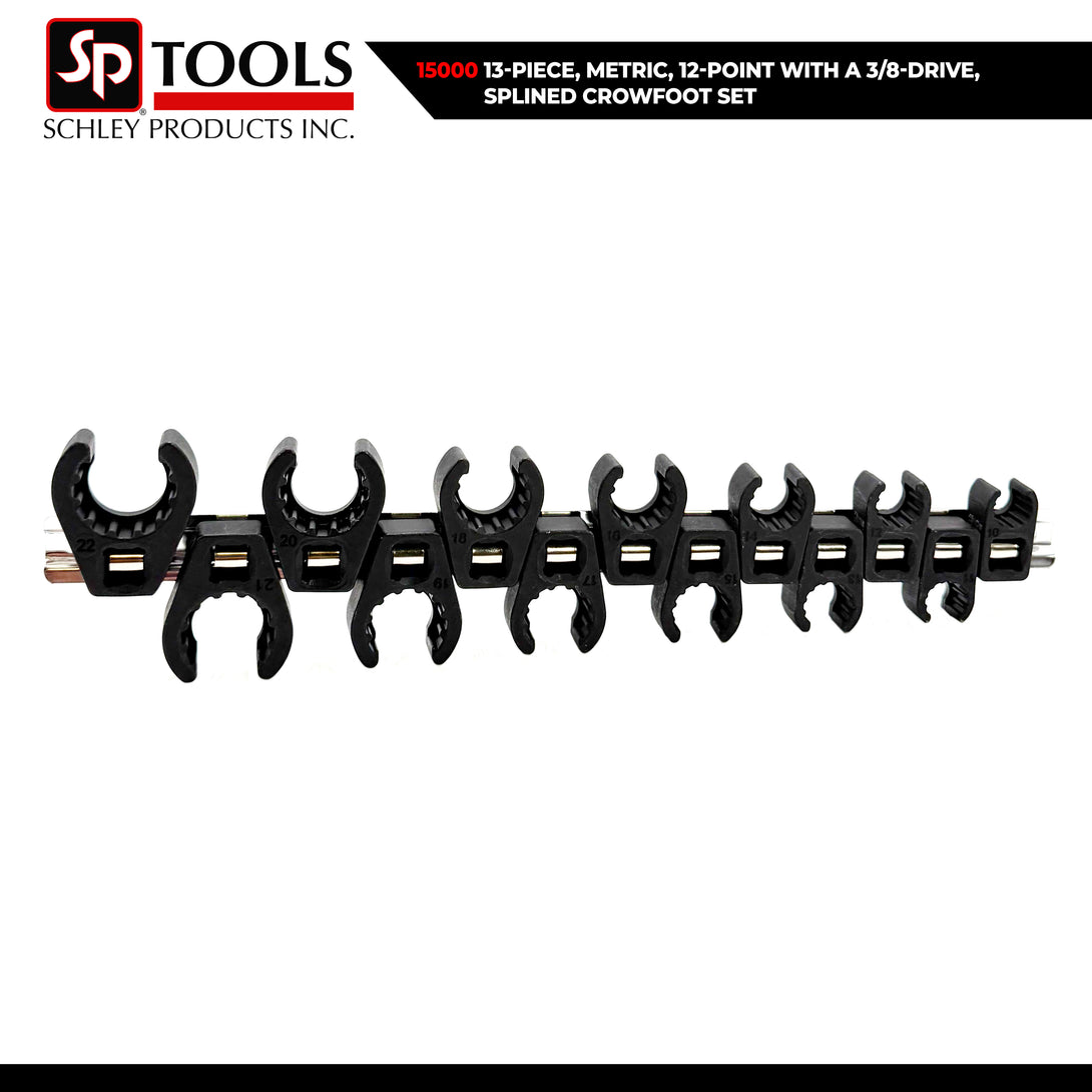 Schley Tools – 13-Piece, Metric, 12-Point with a 3/8-Drive, Splined Crowfoot Set, 15000
