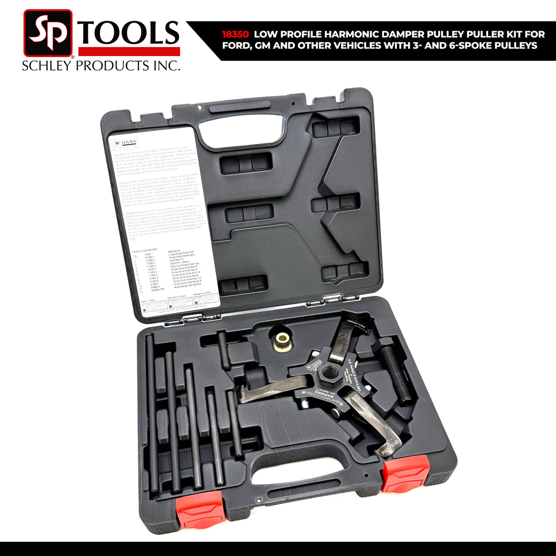 Schley Tools – 18350 – Low Profile Harmonic Damper Pulley Puller Kit for Ford, GM and Other Vehicles with 3- and 6-Spoke Pulleys